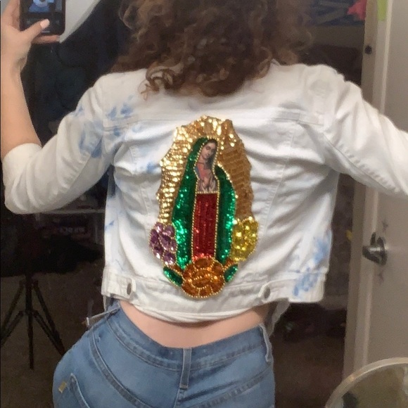 Mother Teresa custom blue stained jean jacket - Picture 2 of 8